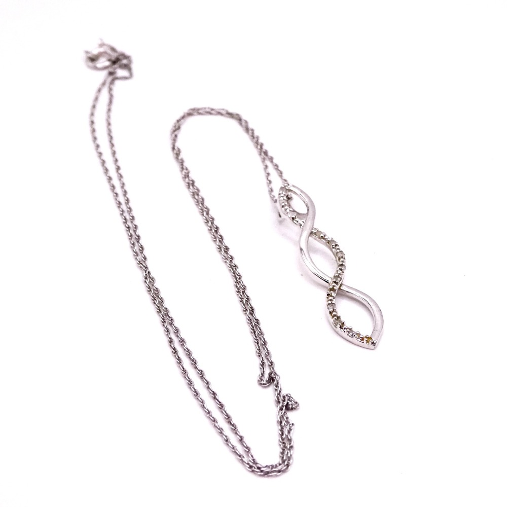Sterling Silver Diamond Infinity 1.5" Pendant 20" Necklace Gemstone Retro
